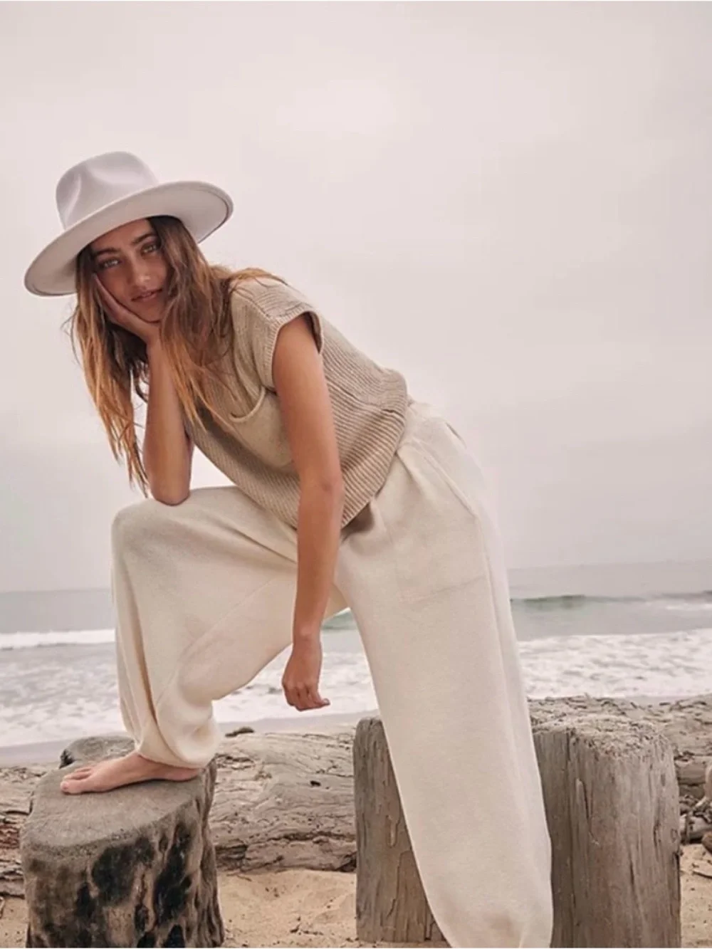 Free People Beach Freya Knit Pants •taupe, linen blend, pockets, S - Picture 12 of 12